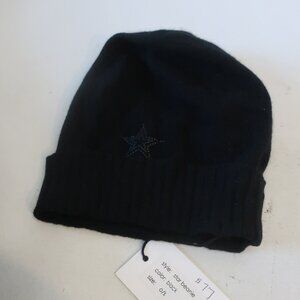 New W/Tags Womens 27 Miles 100% Cashmere Black Star Beanie Hat O/S